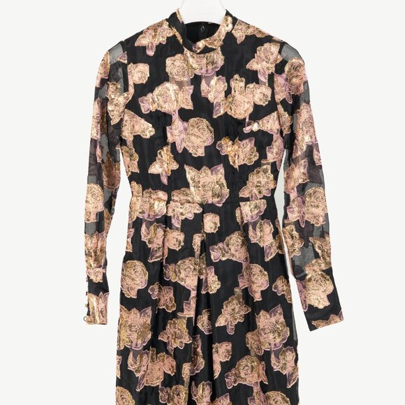 Erdem Effie Black Metallic Floral-Jacquard Organza Dress - Picture 1 of 11